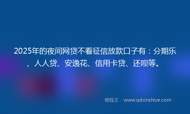 2025年的夜间网贷不看征信放款口子有：分期乐、人人贷、安逸花、信用卡贷、还呗等。