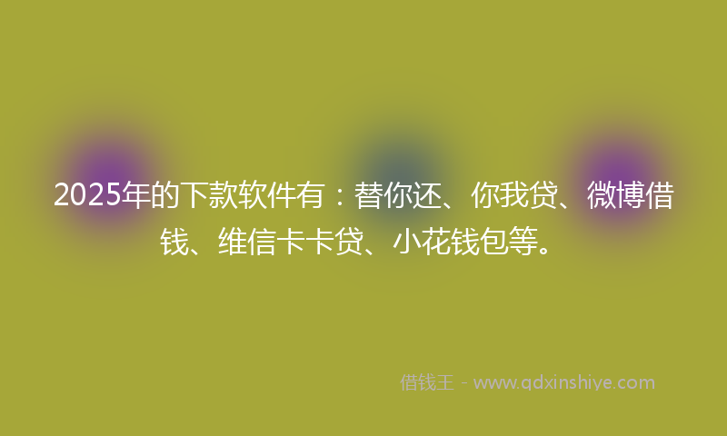 2025年的下款软件有：替你还、你我贷、微博借钱、维信卡卡贷、小花钱包等。