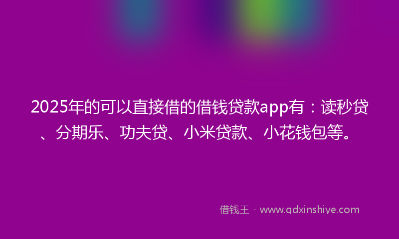 2025年的可以直接借的借钱贷款app有：读秒贷、分期乐、功夫贷、小米贷款、小花钱包等。