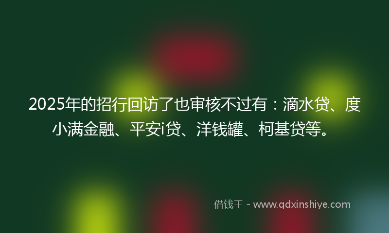 2025年的招行回访了也审核不过有：滴水贷、度小满金融、平安i贷、洋钱罐、柯基贷等。