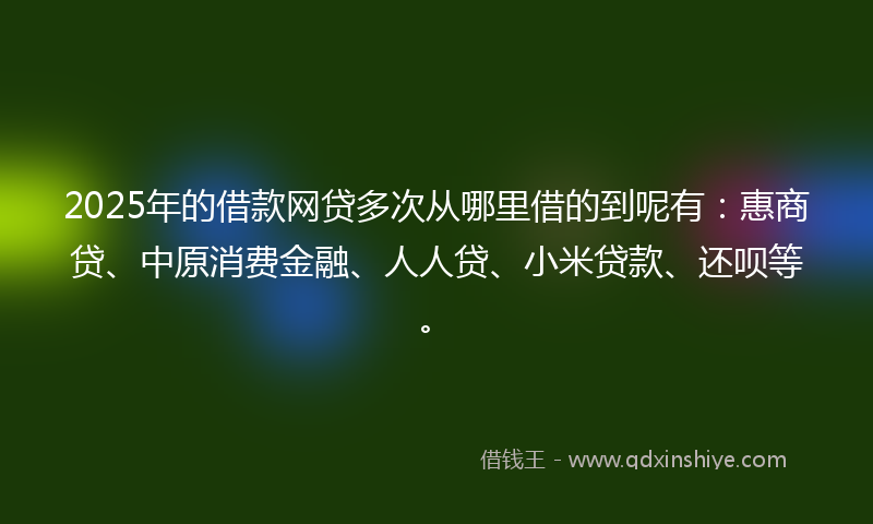 2025年的借款网贷多次从哪里借的到呢有：惠商贷、中原消费金融、人人贷、小米贷款、还呗等。