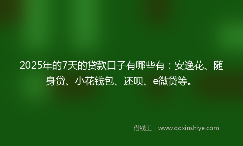 2025年的7天的贷款口子有哪些有：安逸花、随身贷、小花钱包、还呗、e微贷等。