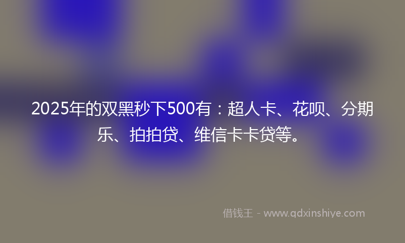 2025年的双黑秒下500有：超人卡、花呗、分期乐、拍拍贷、维信卡卡贷等。