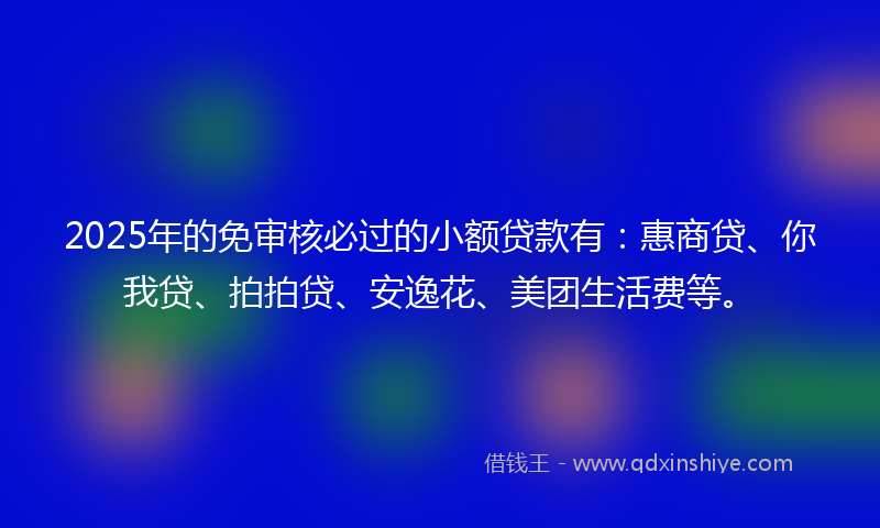 2025年的免审核必过的小额贷款有：惠商贷、你我贷、拍拍贷、安逸花、美团生活费等。