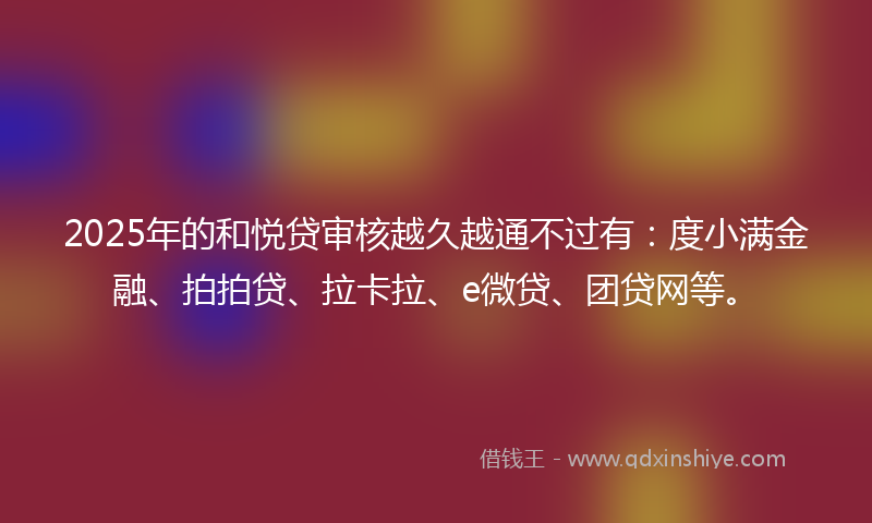 2025年的和悦贷审核越久越通不过有：度小满金融、拍拍贷、拉卡拉、e微贷、团贷网等。