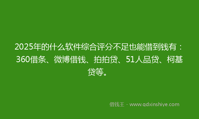 2025年的什么软件综合评分不足也能借到钱有：360借条、微博借钱、拍拍贷、51人品贷、柯基贷等。