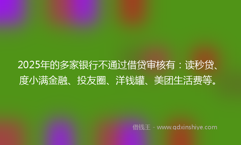 2025年的多家银行不通过借贷审核有：读秒贷、度小满金融、投友圈、洋钱罐、美团生活费等。