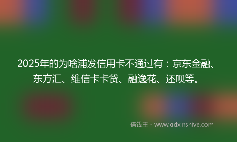 2025年的为啥浦发信用卡不通过有：京东金融、东方汇、维信卡卡贷、融逸花、还呗等。