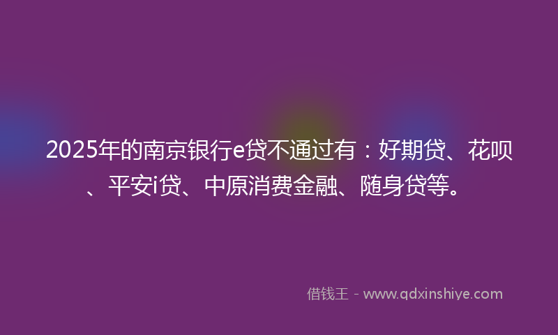2025年的南京银行e贷不通过有：好期贷、花呗、平安i贷、中原消费金融、随身贷等。