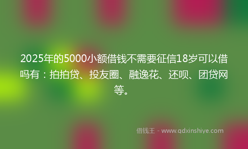 2025年的5000小额借钱不需要征信18岁可以借吗有：拍拍贷、投友圈、融逸花、还呗、团贷网等。