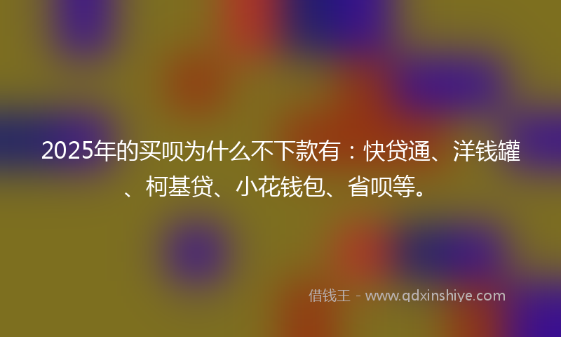 2025年的买呗为什么不下款有：快贷通、洋钱罐、柯基贷、小花钱包、省呗等。