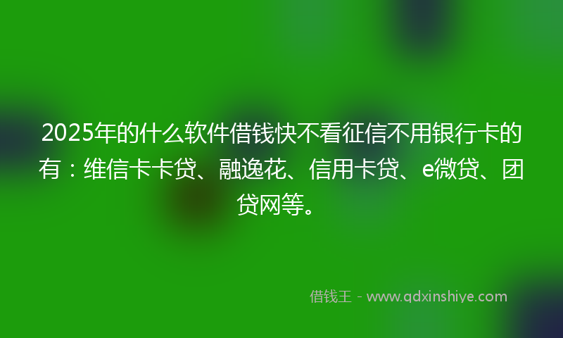 2025年的什么软件借钱快不看征信不用银行卡的有：维信卡卡贷、融逸花、信用卡贷、e微贷、团贷网等。