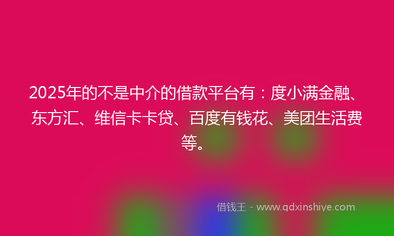 2025年的不是中介的借款平台有：度小满金融、东方汇、维信卡卡贷、百度有钱花、美团生活费等。