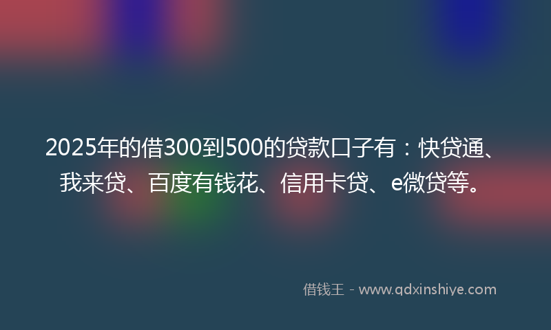 2025年的借300到500的贷款口子有：快贷通、我来贷、百度有钱花、信用卡贷、e微贷等。