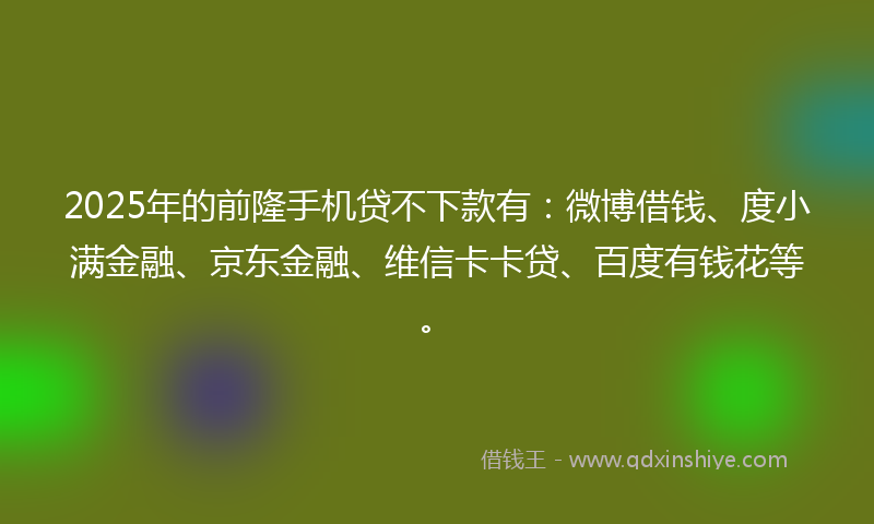 2025年的前隆手机贷不下款有：微博借钱、度小满金融、京东金融、维信卡卡贷、百度有钱花等。