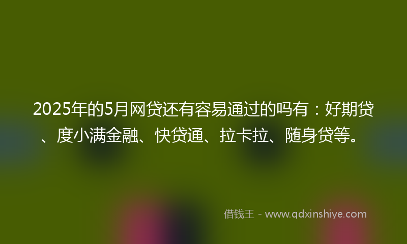 2025年的5月网贷还有容易通过的吗有：好期贷、度小满金融、快贷通、拉卡拉、随身贷等。