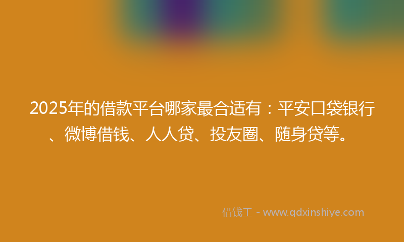 2025年的借款平台哪家最合适有：平安口袋银行、微博借钱、人人贷、投友圈、随身贷等。