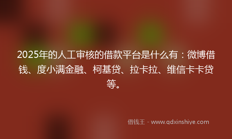 2025年的人工审核的借款平台是什么有：微博借钱、度小满金融、柯基贷、拉卡拉、维信卡卡贷等。