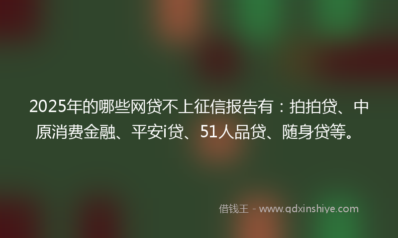 2025年的哪些网贷不上征信报告有：拍拍贷、中原消费金融、平安i贷、51人品贷、随身贷等。