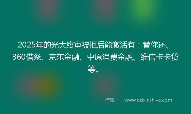 2025年的光大终审被拒后能激活有：替你还、360借条、京东金融、中原消费金融、维信卡卡贷等。