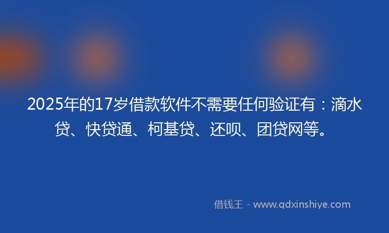 2025年的17岁借款软件不需要任何验证有：滴水贷、快贷通、柯基贷、还呗、团贷网等。