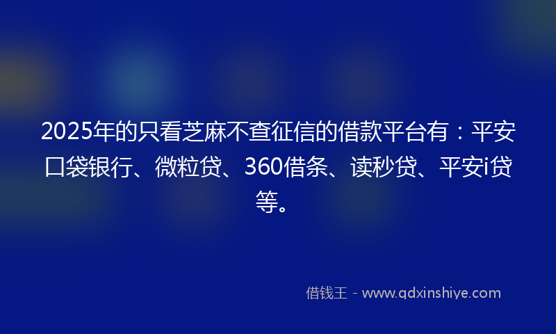 2025年的只看芝麻不查征信的借款平台有：平安口袋银行、微粒贷、360借条、读秒贷、平安i贷等。