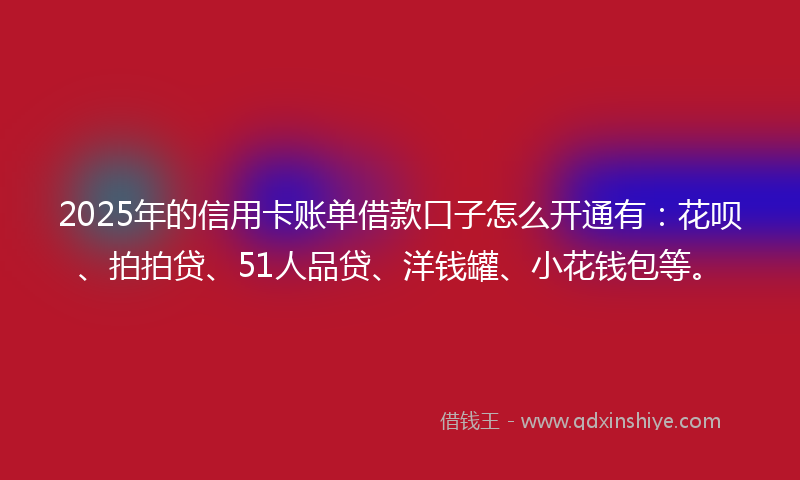 2025年的信用卡账单借款口子怎么开通有：花呗、拍拍贷、51人品贷、洋钱罐、小花钱包等。