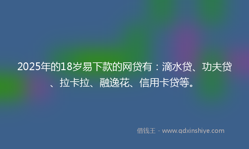 2025年的18岁易下款的网贷有：滴水贷、功夫贷、拉卡拉、融逸花、信用卡贷等。