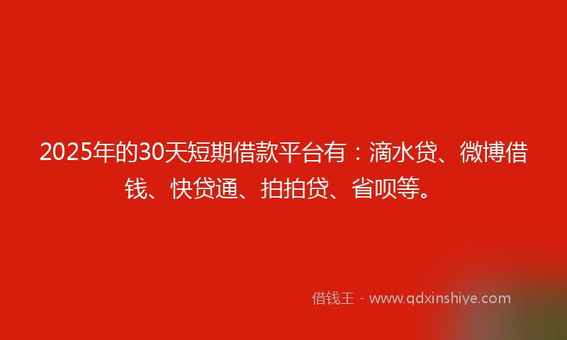 2025年的30天短期借款平台有：滴水贷、微博借钱、快贷通、拍拍贷、省呗等。