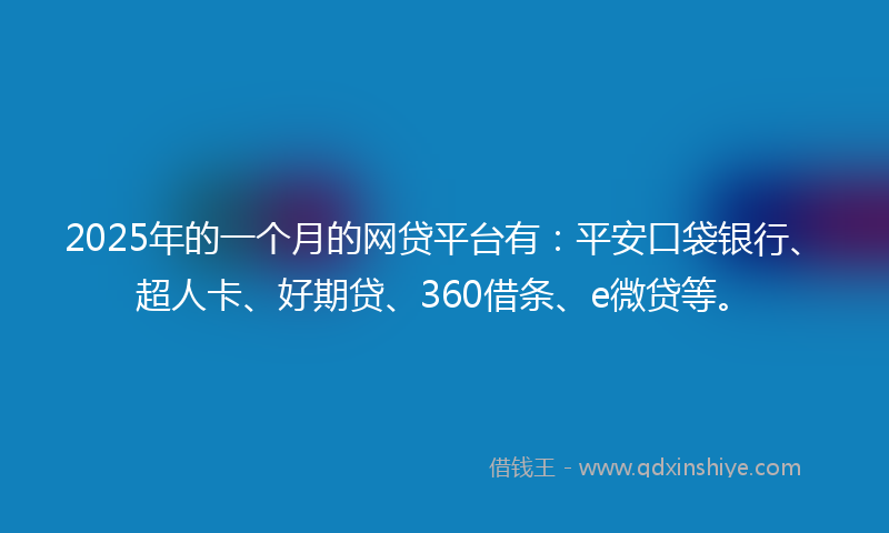 2025年的一个月的网贷平台有：平安口袋银行、超人卡、好期贷、360借条、e微贷等。