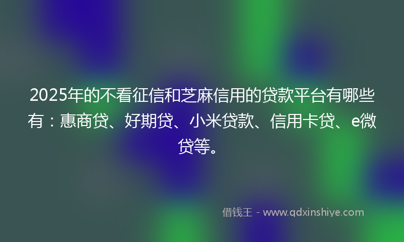 2025年的不看征信和芝麻信用的贷款平台有哪些有：惠商贷、好期贷、小米贷款、信用卡贷、e微贷等。