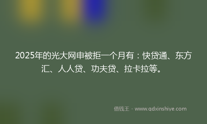 2025年的光大网申被拒一个月有：快贷通、东方汇、人人贷、功夫贷、拉卡拉等。