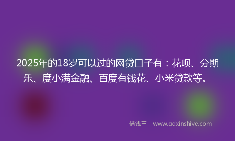 2025年的18岁可以过的网贷口子有：花呗、分期乐、度小满金融、百度有钱花、小米贷款等。