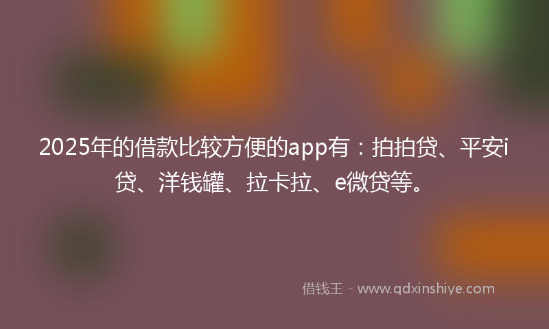 2025年的借款比较方便的app有：拍拍贷、平安i贷、洋钱罐、拉卡拉、e微贷等。