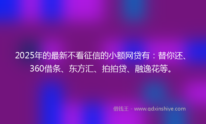 2025年的最新不看征信的小额网贷有：替你还、360借条、东方汇、拍拍贷、融逸花等。