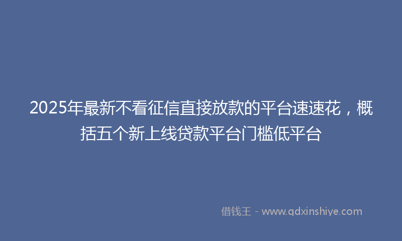 2025年最新不看征信直接放款的平台速速花，概括五个新上线贷款平台门槛低平台