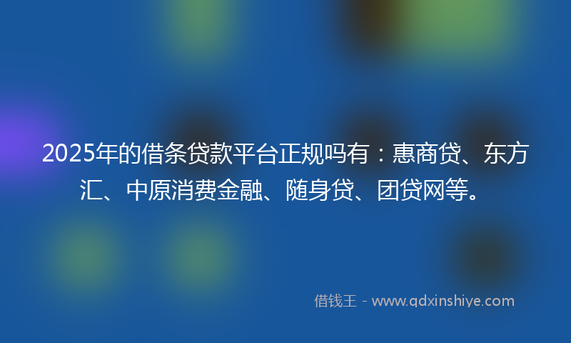 2025年的借条贷款平台正规吗有：惠商贷、东方汇、中原消费金融、随身贷、团贷网等。