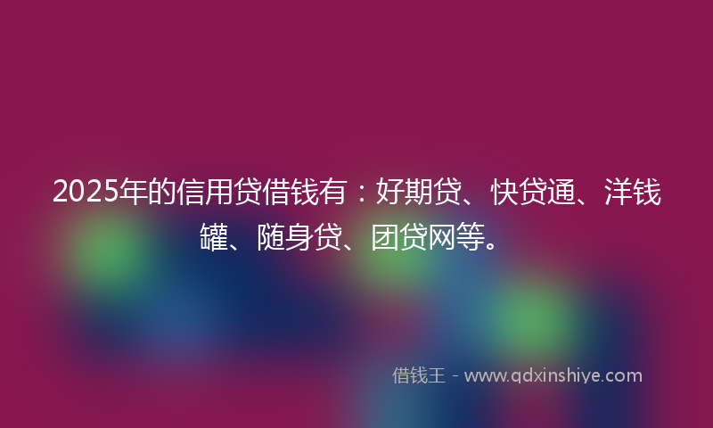 2025年的信用贷借钱有：好期贷、快贷通、洋钱罐、随身贷、团贷网等。