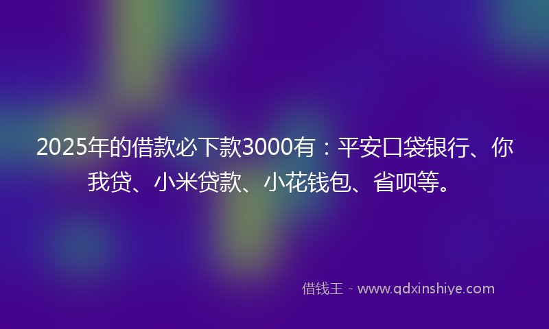 2025年的借款必下款3000有：平安口袋银行、你我贷、小米贷款、小花钱包、省呗等。