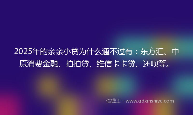 2025年的亲亲小贷为什么通不过有：东方汇、中原消费金融、拍拍贷、维信卡卡贷、还呗等。