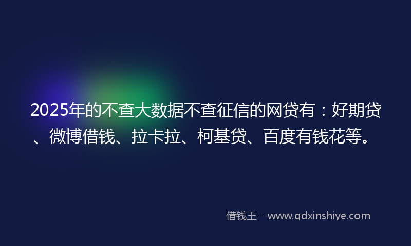 2025年的不查大数据不查征信的网贷有：好期贷、微博借钱、拉卡拉、柯基贷、百度有钱花等。