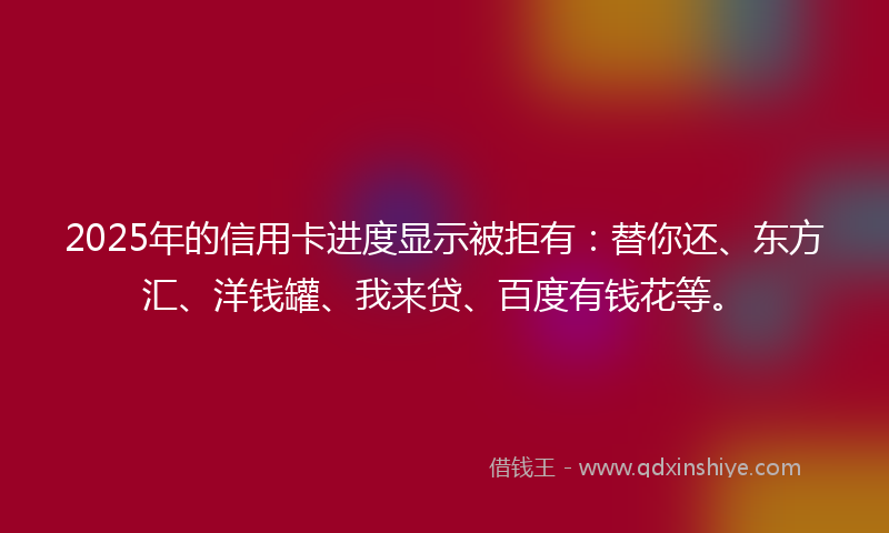 2025年的信用卡进度显示被拒有：替你还、东方汇、洋钱罐、我来贷、百度有钱花等。