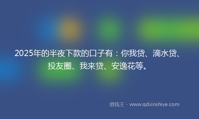2025年的半夜下款的口子有：你我贷、滴水贷、投友圈、我来贷、安逸花等。