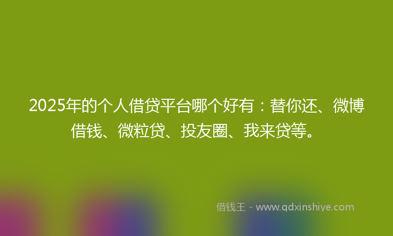 2025年的个人借贷平台哪个好有：替你还、微博借钱、微粒贷、投友圈、我来贷等。