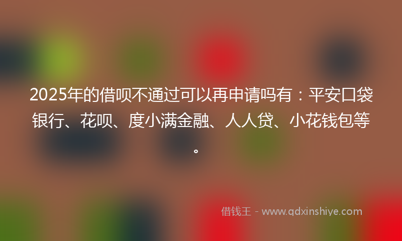 2025年的借呗不通过可以再申请吗有：平安口袋银行、花呗、度小满金融、人人贷、小花钱包等。