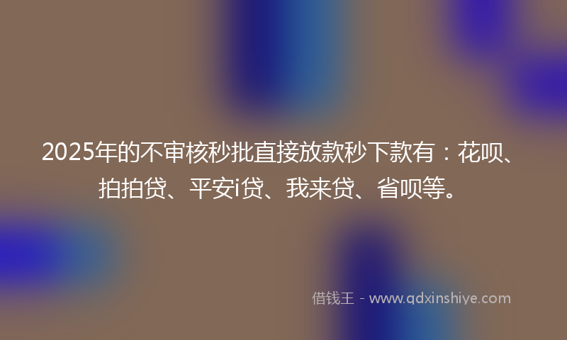 2025年的不审核秒批直接放款秒下款有：花呗、拍拍贷、平安i贷、我来贷、省呗等。
