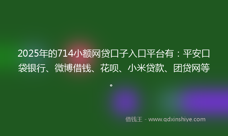 2025年的714小额网贷口子入口平台有：平安口袋银行、微博借钱、花呗、小米贷款、团贷网等。