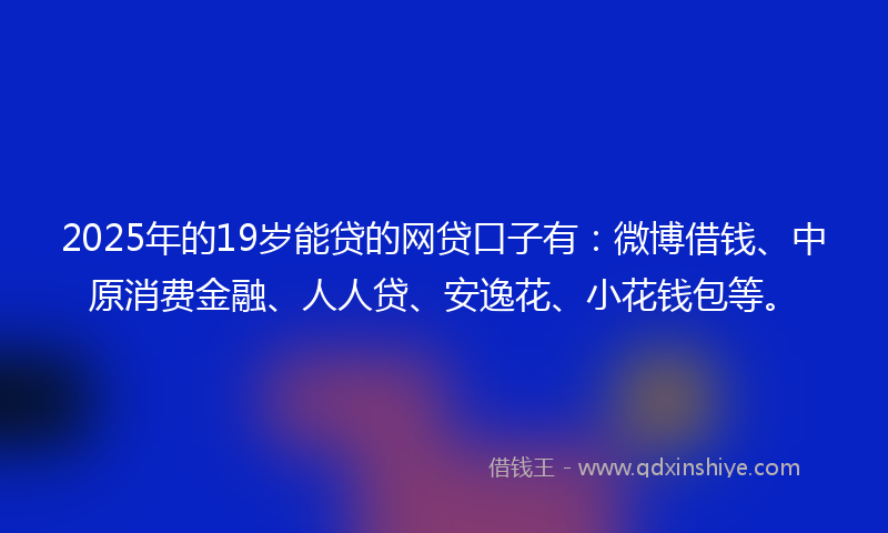 2025年的19岁能贷的网贷口子有：微博借钱、中原消费金融、人人贷、安逸花、小花钱包等。