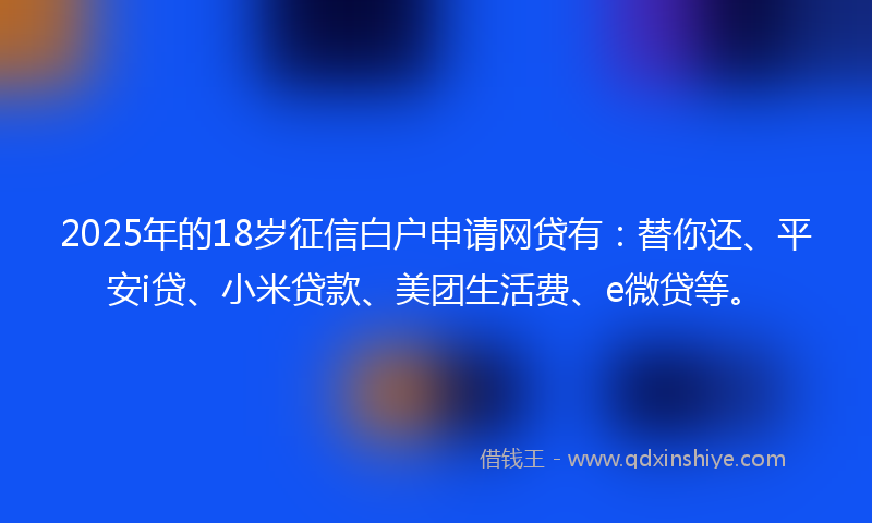 2025年的18岁征信白户申请网贷有：替你还、平安i贷、小米贷款、美团生活费、e微贷等。