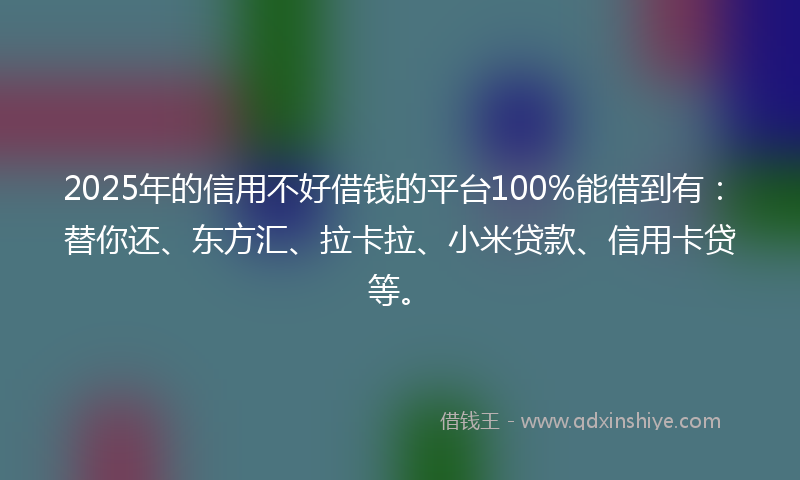 2025年的信用不好借钱的平台100%能借到有：替你还、东方汇、拉卡拉、小米贷款、信用卡贷等。